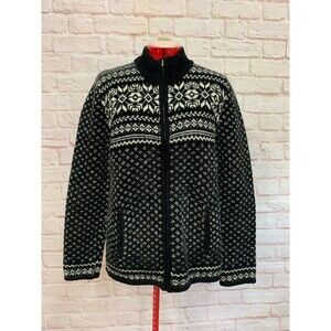 Jones New York Sport Full Zip Acrylic/Wool Knit Sweater Black & White Sz Large